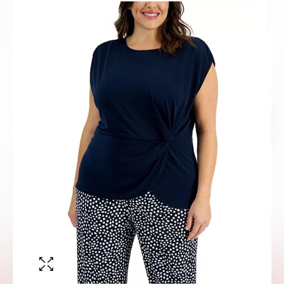 NWT Alfani Plus Size Twisted Top, Modern Navy, 3X, Pullover Summer Blouse - Picture 1 of 8
